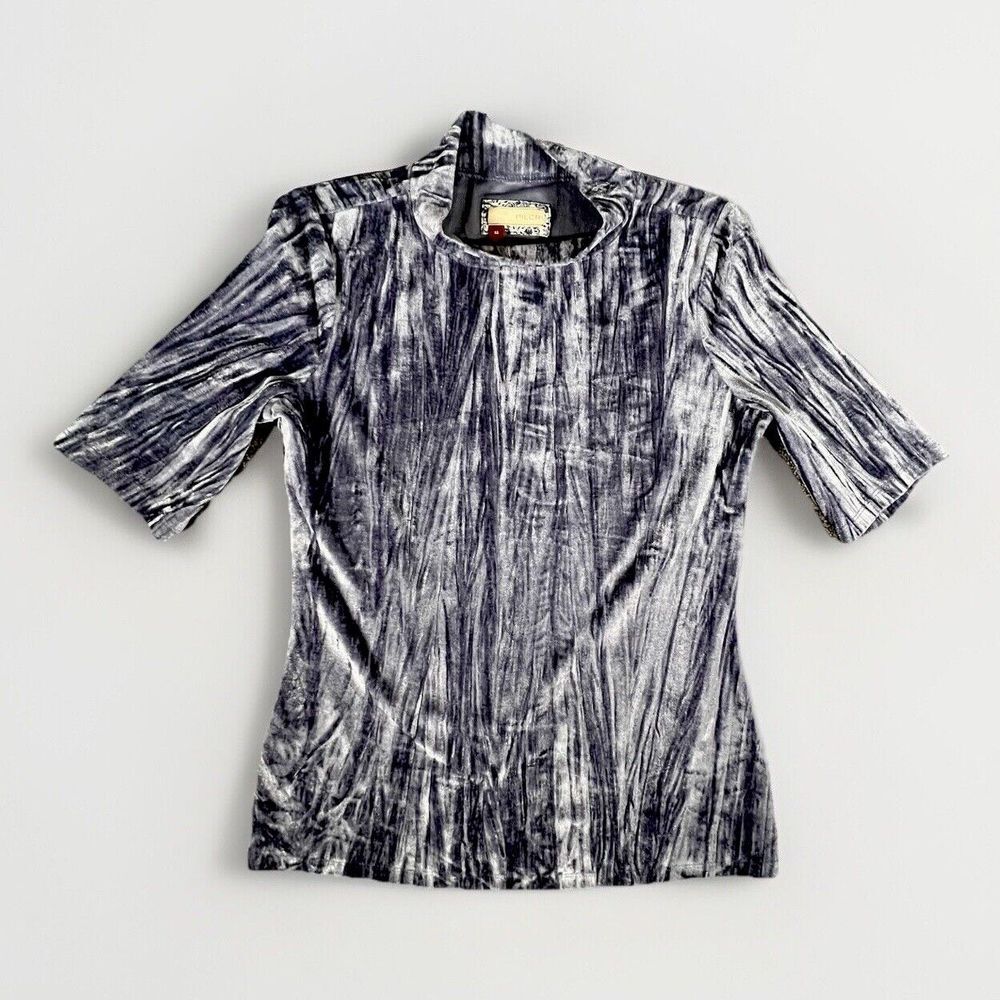 Pilcro Anthropologie Top Womens XS Blue Crushed Velvet Mock Neck Short Sleeve
